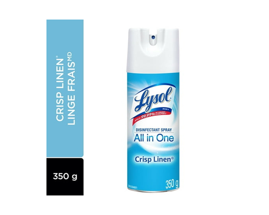Lysol Disinfectant Spray, Crisp Linen, Disinfect and Eliminate Odours on Hard Surfaces & Fabrics, 350g - 350g