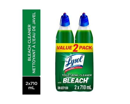 Lysol Toilet Bowl Cleaner, Bleach, , Stain Removal, 10x cleaning actions, 710 mL, Pack of 2 - 2x710 mL