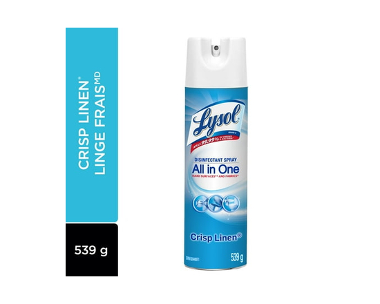 Lysol All-in-One Disinfectant Spray, Crisp Linen, Disinfects and Eliminates Odors on Hard Surfaces and Fabrics, Kills 99.99% of Viruses and Bacteria,