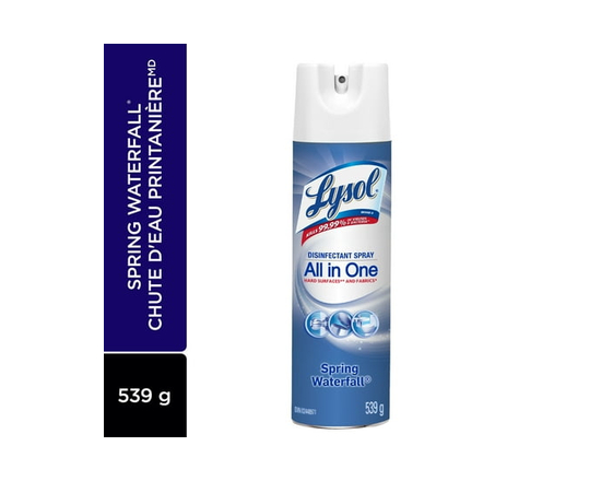 Lysol Disinfectant Spray, Spring Waterfall, Disinfect and Eliminate Odours on Hard Surfaces & Fabrics, 539g - 539 GM