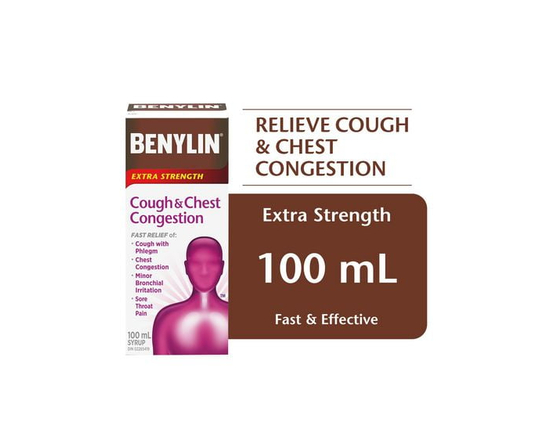 Benylin Extra Strength Cough & Chest Congestion Syrup, Relieves Cough & Chest Congestion symptoms, 100 mL