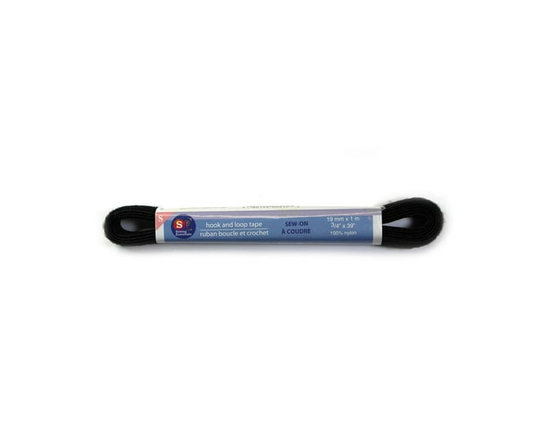 ESPRIT Sew-On Hook and Loop Tape, Black, 19 mm (0.75 in) × 1 m (1.09 yd) - 19 mm x 1 m