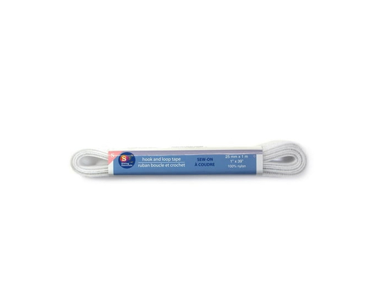 ESPRIT Hook and Loop Tape Sew-On - 25 mm (0.98 in) × 1 m (1.09 yd) (1" × 39") - White - 25 mm x 1 m