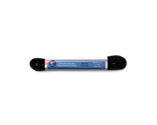 ESPRIT Sew-On Hook and Loop Tape, Black, 25 mm (0.98 in) × 1 m (1.09 yd) - 25 mm x 1 m