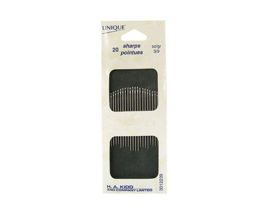 Aiguilles Sharps UNIQUE SEWING, tailles assorties 3/9, 20 pièces