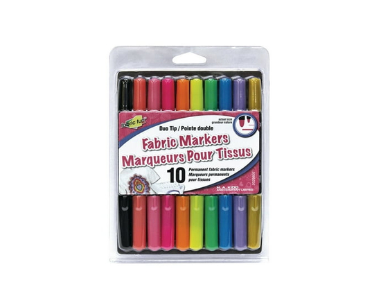 FABRIC FUN Fabric Markers, Dual Tips, Bright Colours, Set of 10