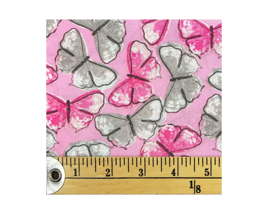 FABRIC CREATIONS fat quarter en coton gris/rose Butterflies, 45 × 53 cm (18 × 21 in), 18x21 - 18 pouces x 21 pouces