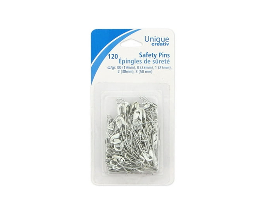 UNIQUE CREATIV Safety Pins - Nickel-Plated Steel, Assorted Sizes 00-3, 120 pcs, 120pcs