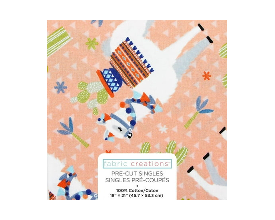 FABRIC CREATIONS Peach with Llamas and Desert Cacti and Flowers Fat Quarter Pre-Cut Fabric - 46 cm (18 in) × 53 cm (21 in) / 45 cm (17.7 in) × 53 cm (