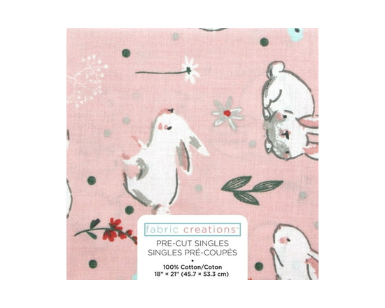 FABRIC CREATIONS Pink with White Painted Bunnies Cotton Fat Quarter 45 × 53 cm (18 × 21 in), 18x21 - 18" x 21"
