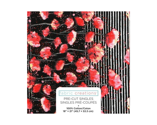 Fabric Creations Black with Red Watercolour Poppies Fat Quarter Pre-Cut Fabric - 18" x 21" / 45cm x 53cm - 18" x 21"