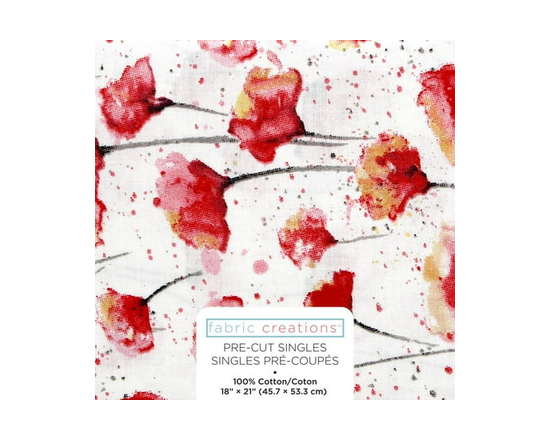 FABRIC CREATIONS rouge Watercolour Poppies fat quarter 45.7 × 53.3 cm (18 × 21 in), blanc, 18x21 - 18 pouces x 21 pouces