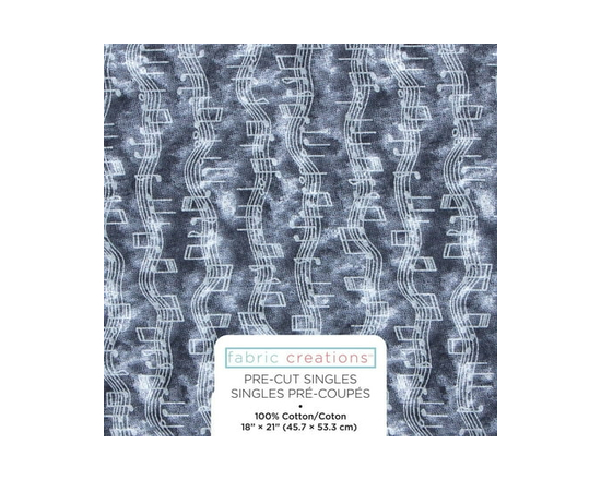 FABRIC CREATIONS Fat Quarter 45 × 53 cm (18 × 21 in) Navy with White Music Lines, 18x21 - 18" x 21"
