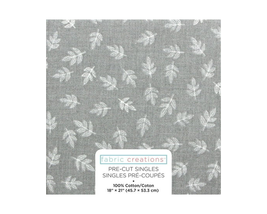 Fabric Creations Grey with White Leaves Fat Quarter Pre-Cut Fabric - 46 cm (18 in) × 53 cm (21 in)/45 cm (17.7 in) × 53 cm (20.9 in), 18x21