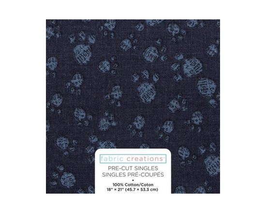 FABRIC CREATIONS Fat Quarter 45 × 53 cm (18 × 21 in) Navy with Light Blue Paw Prints, 18x21 - 18" x 21"