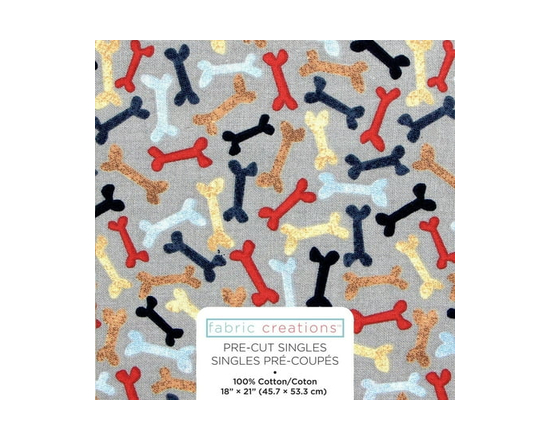 Fabric Creations Grey with Colourful Dog Bones Fat Quarter Pre-Cut Fabric - 46 cm (18 in) × 53 cm (21 in) / 45 cm (17.7 in) × 53 cm (20.9 in), 18x21 -