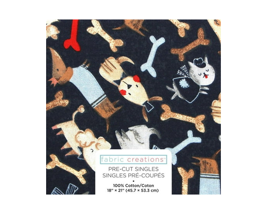 Fabric Creations Navy with Happy Dogs and Bones Fat Quarter Pre-Cut Fabric - 18" x 21" / 45cm x 53cm - 18" x 21"