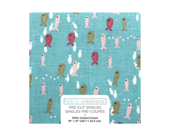 FABRIC CREATIONS Fat Quarter Cotton 45.7 × 53.3 cm (18 × 21 in), Blue School of Fish, 18x21 - 18" x 21"