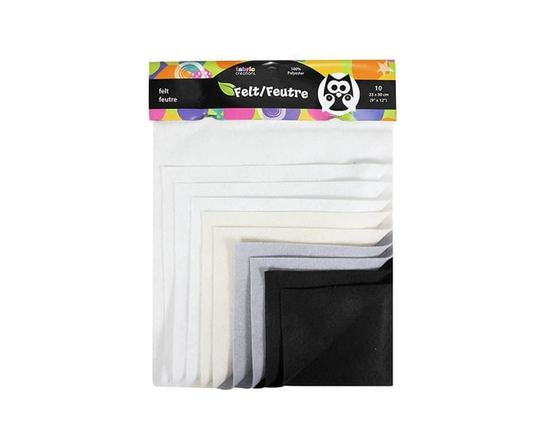 FABRIC CREATIONS Rainbow ClassicFelt™ Squares 10 Pack - Black and White - 9" x 12" (23 cm x 30 cm) - 9" x 12"