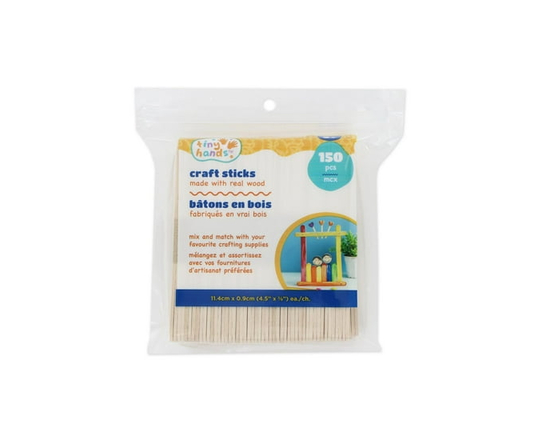 TINY HANDS Bâtonnets en bois pour loisirs créatifs, 150 pièces, bois véritable, 11,4 cm x 0,9 cm, 3 ans et plus, enfants, loisirs créatifs - 11,4 cm x