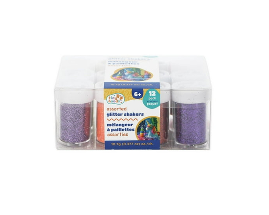 TINY HANDS Glitter Shakers, Assorted, 12 pack, 10.7g (0.37 oz) each, Age 6+, Kids, Crafts