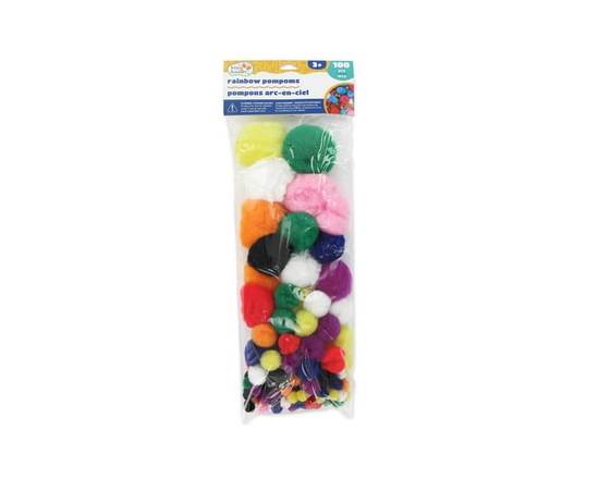 TINY HANDS Rainbow Pom-Poms - 100 pcs, Assorted Sizes & Colours (Ages 3+)