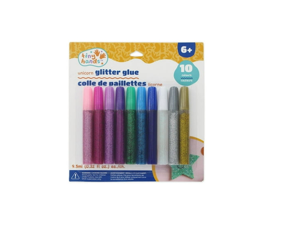 TINY HANDS Unicorn Glitter Glue, 10 Colours, 9.5 mL (0.32 oz) each, Age 6+, Kids, Crafts, 10 pcs - 9.5ml (0.32 fl oz)