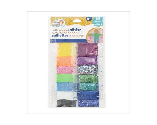 TINY HANDS Multi Coloured Glitter, 14 Colours, Age 6+, Kids, Craft Projects, Decoration