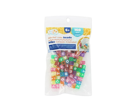 TINY HANDS Alphabet Cube Beads, Clear, 160 pcs, 7.5 mm (0.3 in), Age 6+, Kids, Crafts, Glitter, 8 mm (0.31 in)