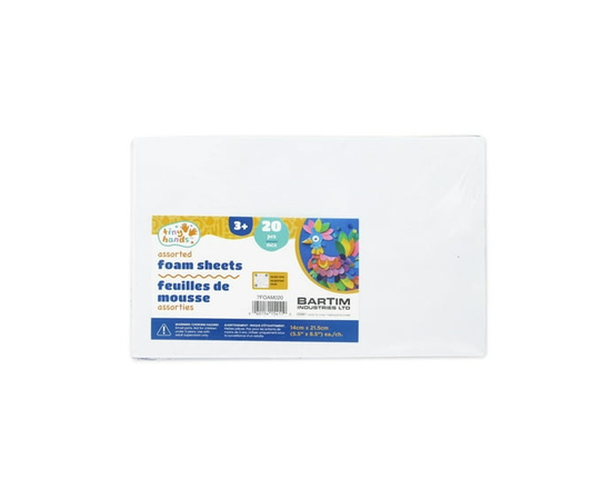 TINY HANDS Foam Sheets, Assorted Colours, 20 pc, 14 × 21.5 cm (8.5 in), Age 3+, 14 cm (5.5 in)