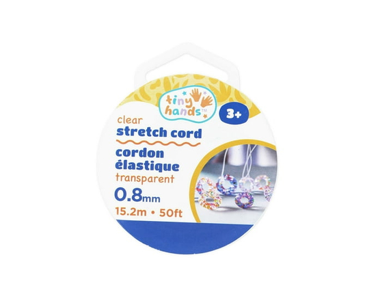 TINY HANDS Stretch Cord, Transparent, 0.8mmx15.2 m (50ft), Age 3+, Kids Activity, Crafts, 0.8 mm (0.03 in), 15.24 m (50 ft)