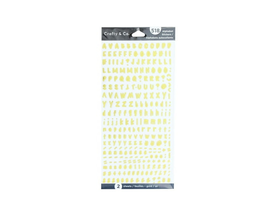 CRAFTY & CO. Alphabet Stickers, Gold, Decorative, 518 pcs, DIY, Crafts
