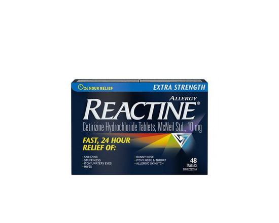 Reactine Extra Strength Antihistamine Tablets - 10mg Cetirizine Hydrochloride - 24 Hour Allergy Relief Medicine, 48 Count