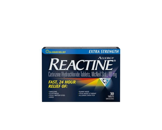 Reactine Extra Strength Antihistamine Tablets - 10mg Cetirizine Hydrochloride - 24 Hour Allergy Relief Medicine, 30 Count