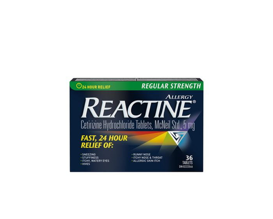 Reactine Regular Strength Antihistamine Tablets - 5mg Cetirizine Hydrochloride - 24 Hour Allergy Relief Medicine, 36 Count