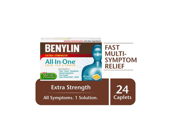 Benylin Extra Strength All-In-One Cold & Flu Daytime Caplets, 24 Count