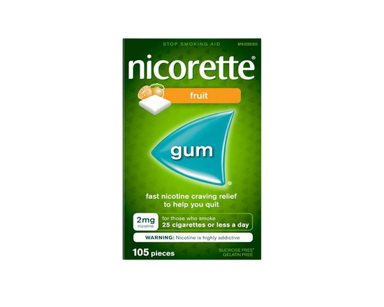 Nicorette Gum, Nicotine 2 mg, Fruit Flavour, Quit Smoking Aid and Smoking Cessation Aid, 105 pieces