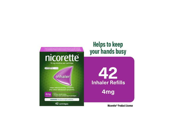 Nicorette 4mg Nicotine Inhaler – Clinically Proven Quit Smoking Aid with Hand-to-Mouth Action, Helps Reduce Cravings & Withdrawal, NRT for Adults Quit