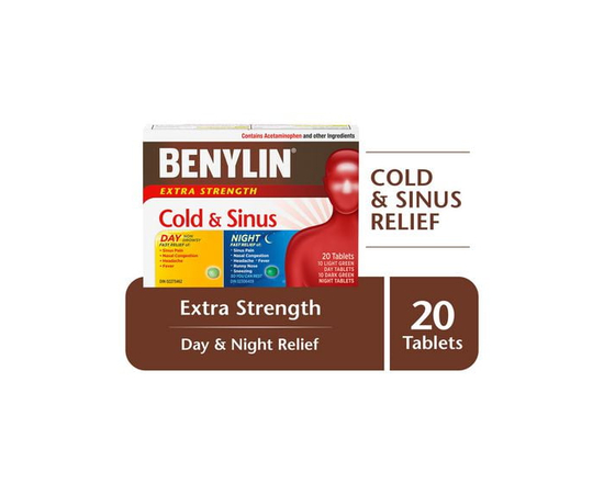 BENYLIN® Extra Strength Cold & Sinus Caplets, Relieves Cold & Sinus symptoms, Daytime & Nighttime, Convenience, 24 Count