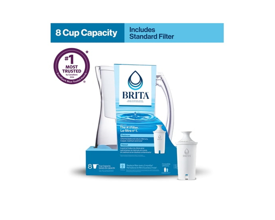 Brita 8 Cup Filter Pitcher with 1 Brita Standard Filter, Made Without BPA, Marina, White - 8 (White)