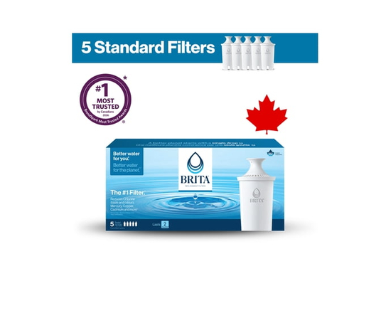 Filtre de rechange Brita standard, réduit les contaminants tout en conservant les minéraux sains, certifié par la WQA pour la réduction du chlore afin