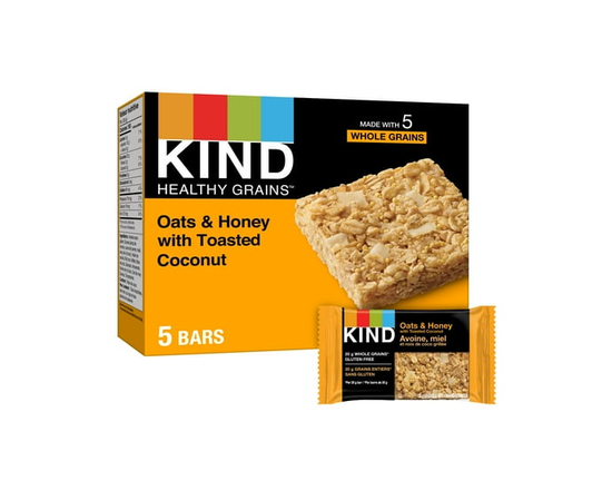KIND Barres aux Grains Entiers, Avoine et Miel avec Noix de Coco Grillée, 35g, 5 Barres - 1 barre (35 g)