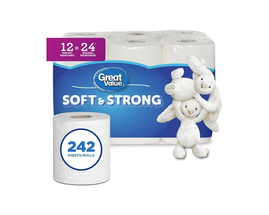 Great Value, Ultra Soft Toilet Paper, 12 Double equal 24 rolls