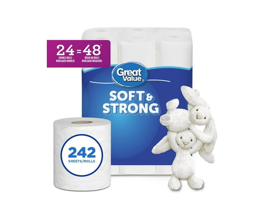 Papier Hygiénique Doux et résistant Great ValueMC – 24 Rouleaux