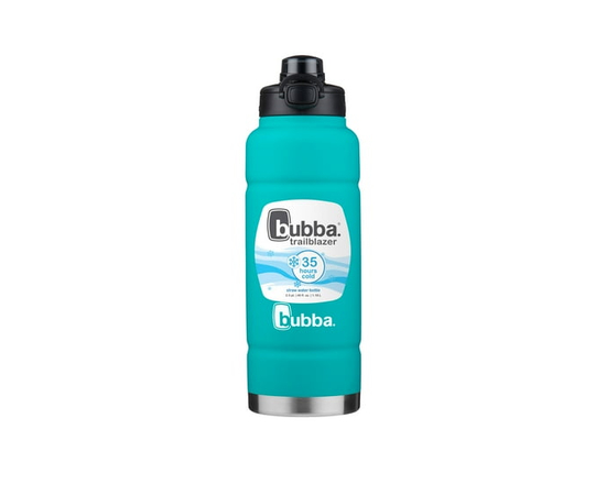 bubba Trailblazer Stainless Steel Water Bottle with Push Button Lid, 40 oz (1.18 L), Vacuum-Insulated, Rubberized Island Teal (Teal - PB)