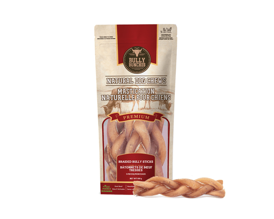 Bully Bunches 6 Inch Braided Bully Sticks (3 Pk), All-Natural Long Lasting Dog Chews - 6 inch