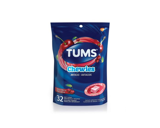 Tums Soft Chews Antacid for Heartburn Relief, Very Cherry, 32 Pieces