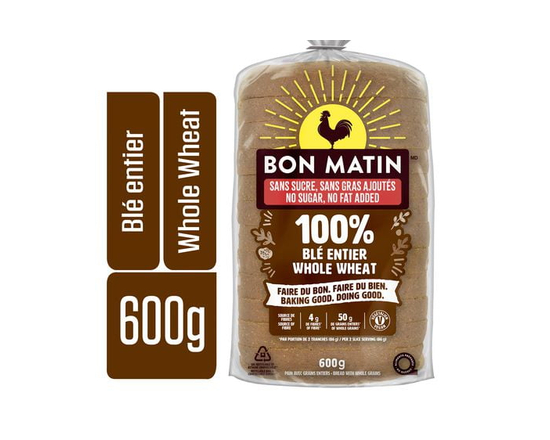 Pain à 100 % de blé entier sans gras, sans sucres ajoutés Bon Matin