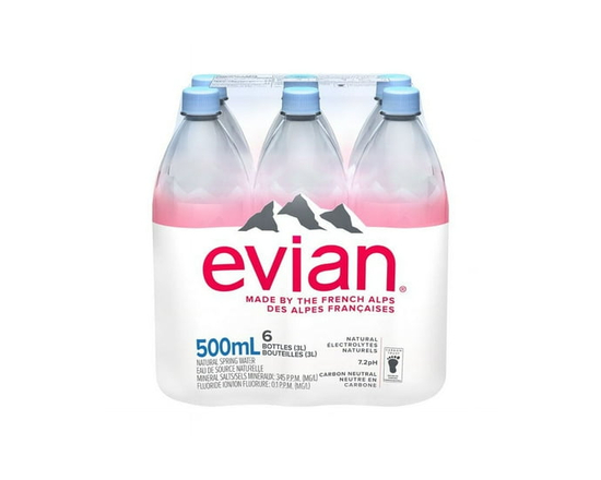evian natural spring water 6 x 500 mL, Bottles - 6 x 500 mL
