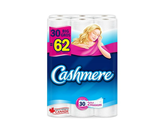 Cashmere Toilet Paper, Hypoallergenic and Septic Safe, 30 Big Rolls = 62 Single Rolls